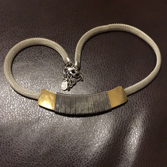 MARJORIE BAER Southwestern Two Tone Silver Gold Mesh Chain Wire Wrapped Pendant - Picture 3 of 10